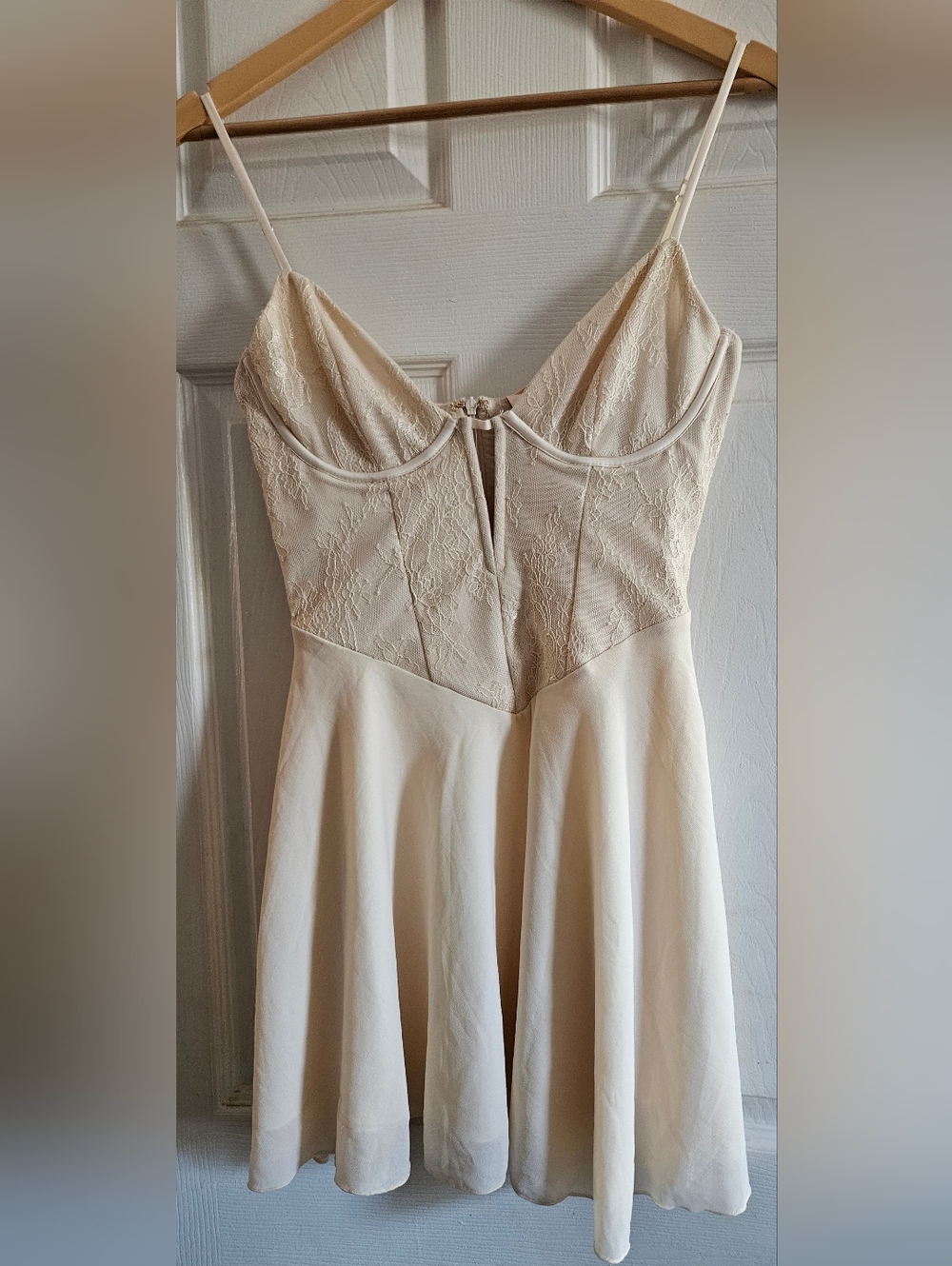 Ivory Lace Bustier Mini Dress with Spaghetti Straps